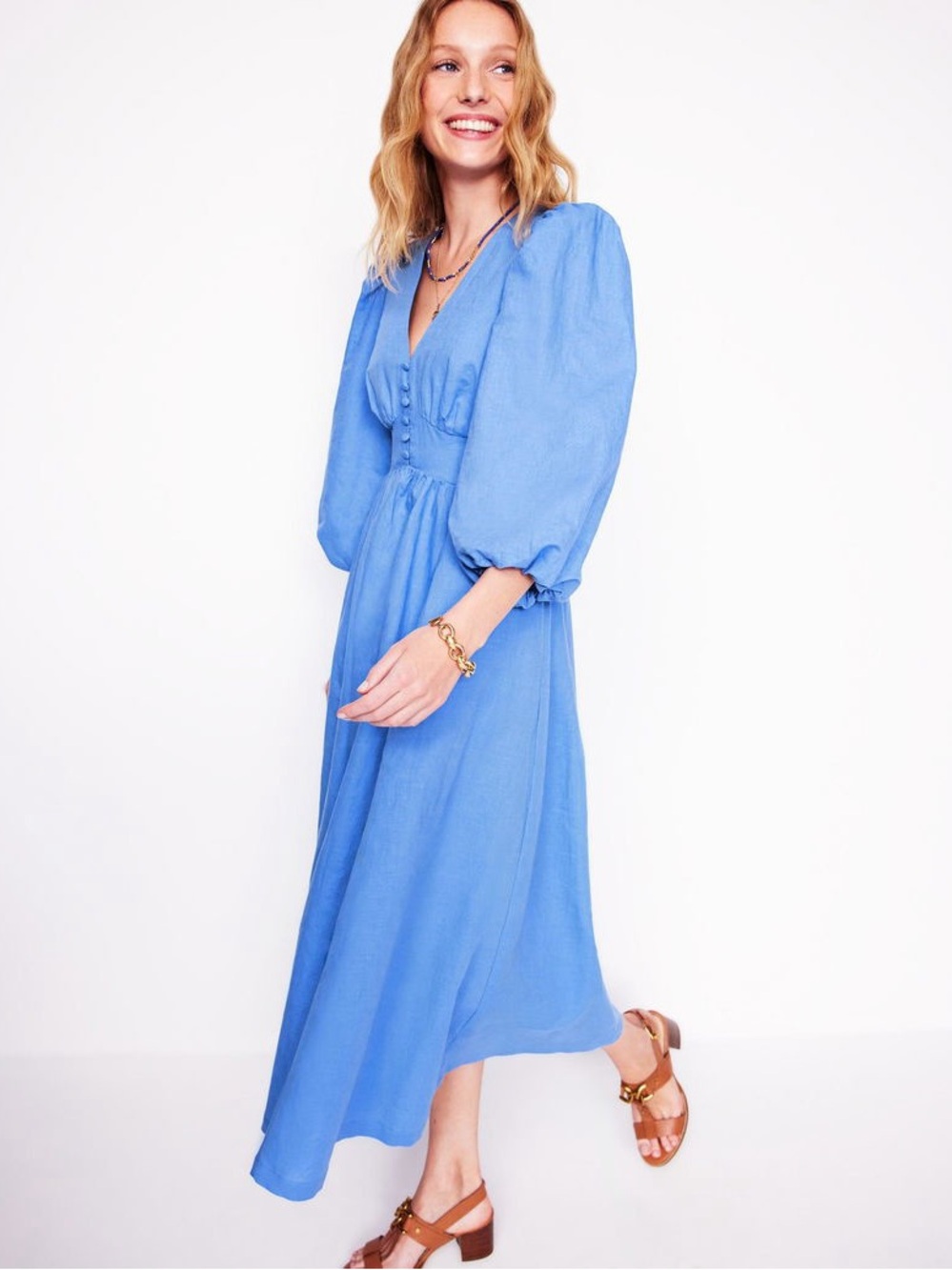 Boden Lola Blouson Maxi Dress in Blue - 10 Petite
